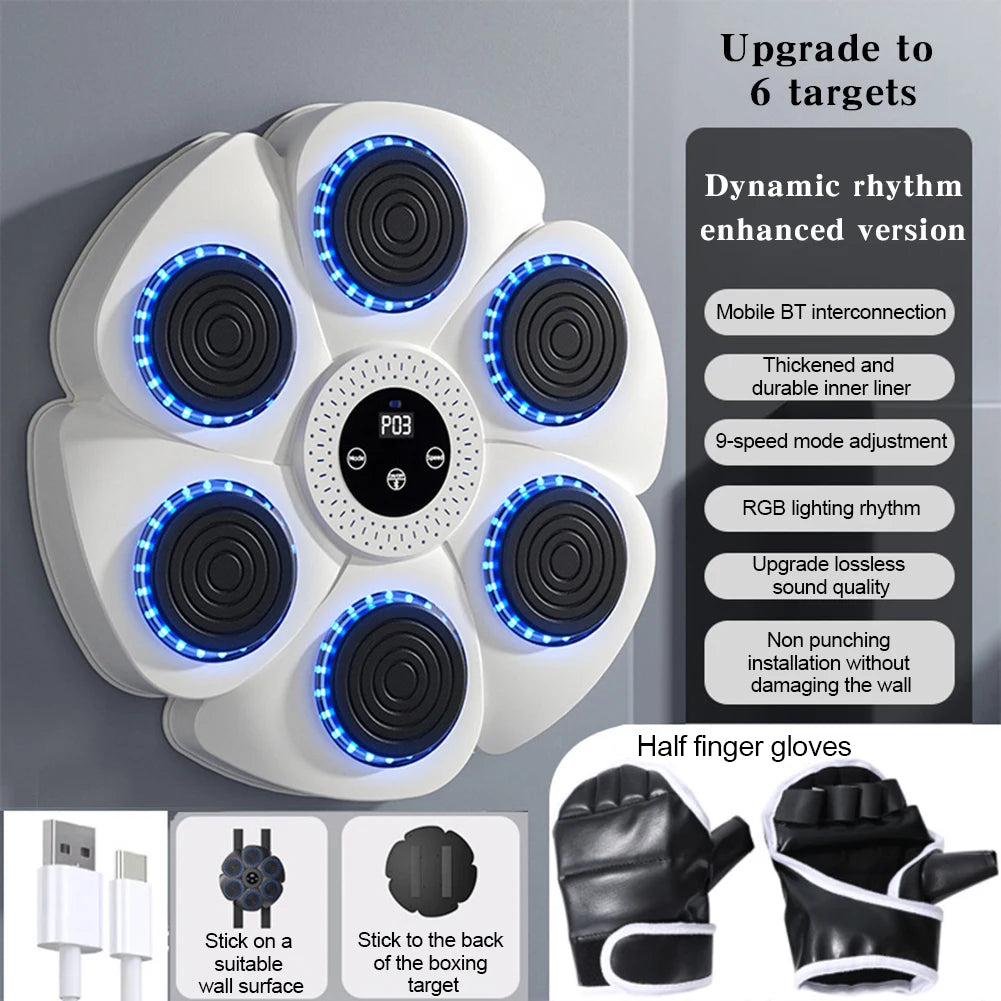 Smart Music Boxing Wall Target with LED Response Training for Home Fitness White