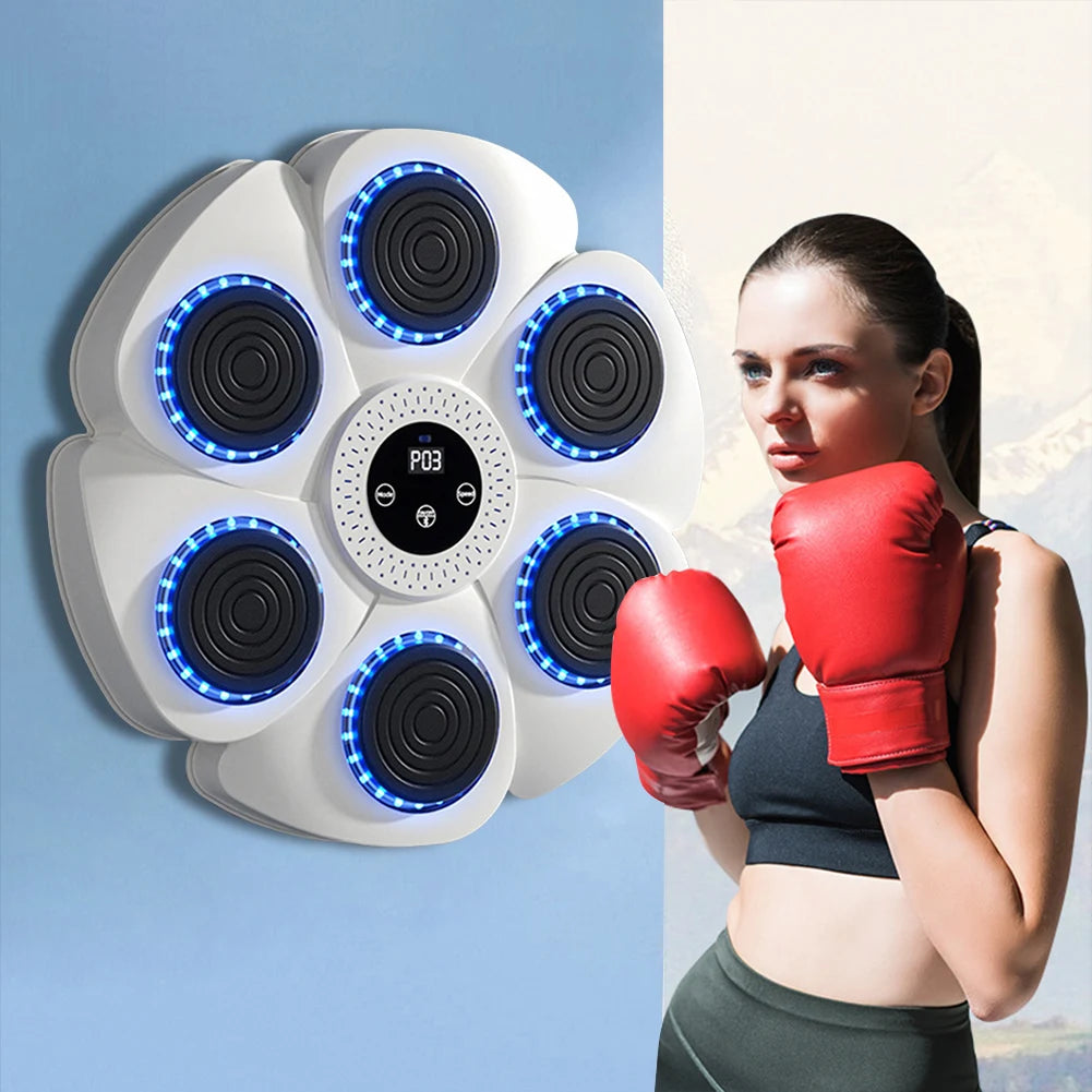 Smart Music Boxing Wall Target with LED Response Training for Home Fitness White