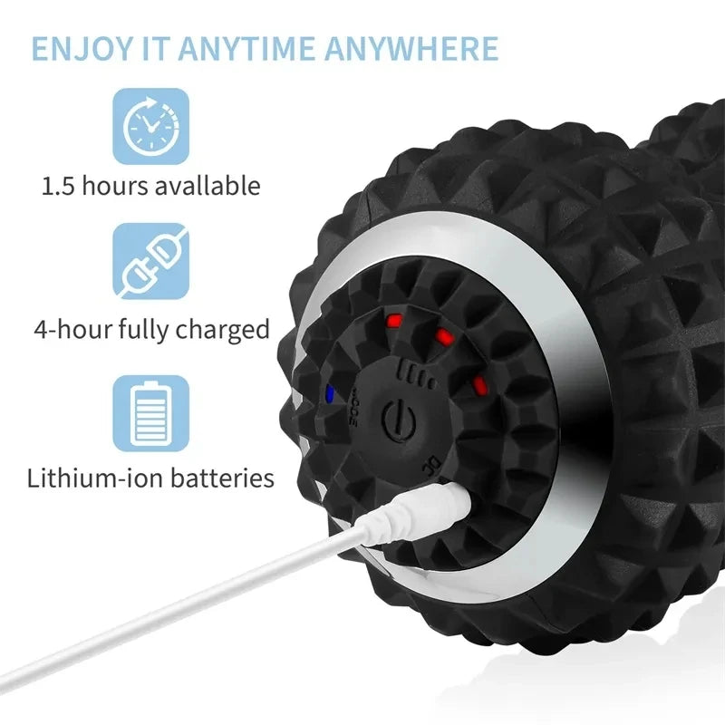 Electric Vibrating Peanut Massage Ball Foam Roller – USB Rechargeable 4-Speed Fitness Massager