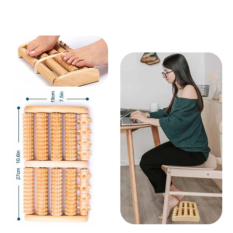 Wooden Foot Massager Roller – Manual Reflexology Stress Relief Massage Tool