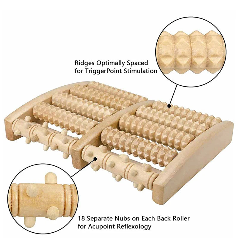 Wooden Foot Massager Roller – Manual Reflexology Stress Relief Massage Tool